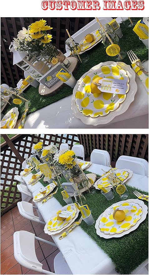 MaitianGuyou Lemon Party Decorations Disposable Dinnerware Set, Include Yellow Paper Plates, Cups, Straws and Napkins,Fruits Tableware Set for Lemonade Themed Birthday Decorations
