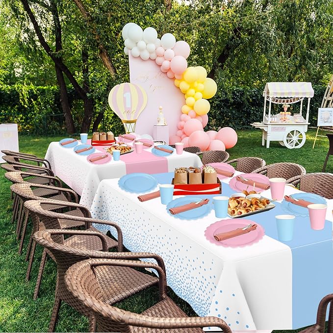 WNINK 6 Pack Pink and Blue Tablecloths, Gender Reveal Disposable Plastic Waterproof Table Cover for Boy or Girl Gender Reveal Party, Baby Shower, Birthday Party Decorations 54" x 108"