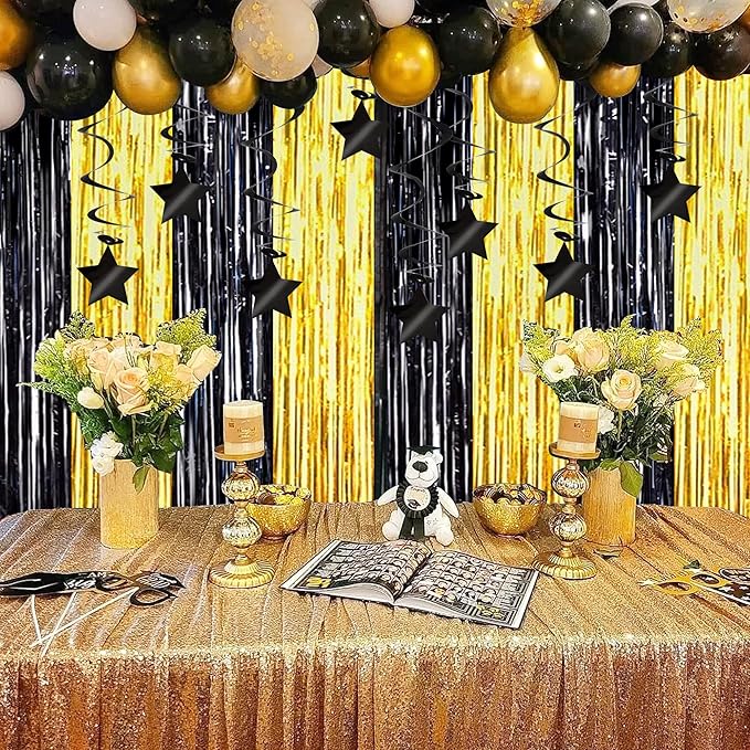 BEISHIDA Black Stars Hanging Swirls Bachelorette Graduation Hanging Ornament Decorations for Birthday Party Supplies Congrats Grade 2026 Graduation Decorations,Pack of 15
