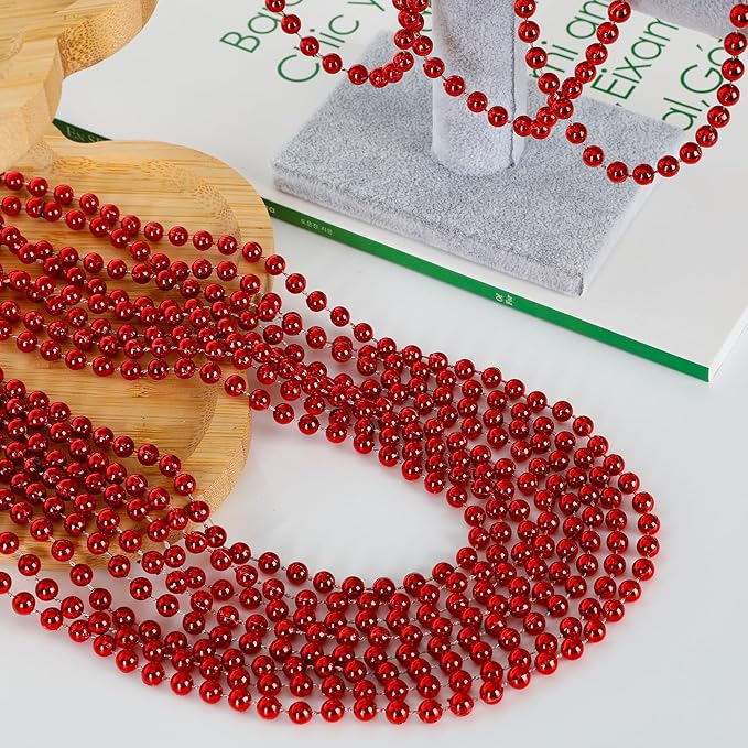 120PCS Bead Necklace, Red Christmas Bead Stuff Party Favors, 33" Red Necklaces Festival Parade Throw Accessories for Wedding Birthday Valentines Mardi Gras Christmas Celebrations Decorations