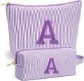 Christmas Gifts 2025 for Girls - Stocking Stuffers for Teen Girls, 6 7 8 9 10 11 12 Year Girl Birthday Gift, Personalized Initial Travel Makeup Bag Set, Christmas Birthday Gifts,Purple A