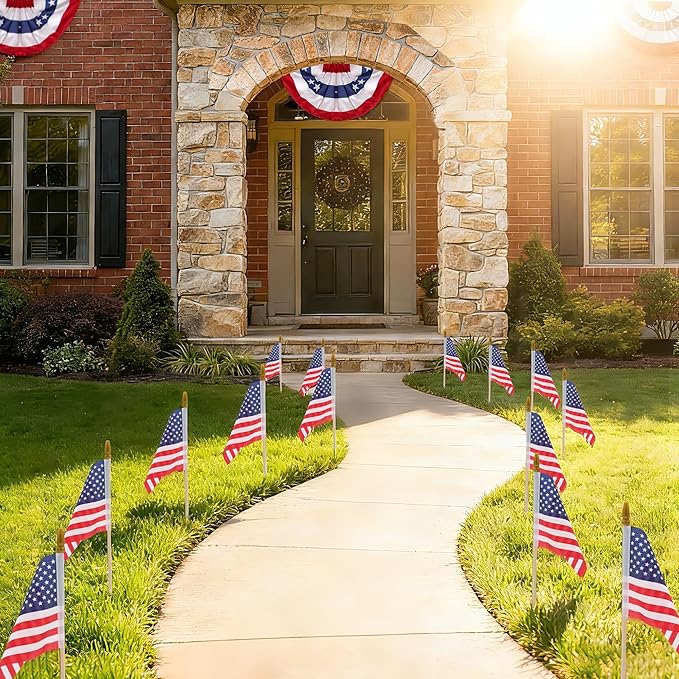 HOOSUN Small American Flags On Stick,24 Pcs 4th of July Decorations Outdoor Mini USA Flag 4''x6'',American Flags for Outside,Fourth of July Flag Patriotic Decor for Yard Patio,Memorial Day Decorations