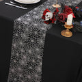 Snowkingdom Halloween Table Runner, Silver Spider Web Metallic Sequin Glitter Sheer Runners Roll 120", Black Table Decorations for Halloween, Wedding, Birthday, Themed Party, Christmas