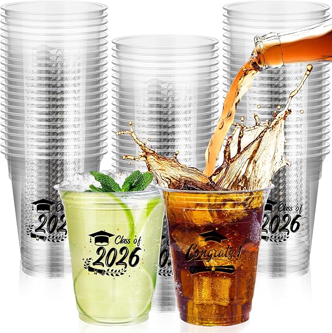 Ruisita 50 Pack Graduation Cups 12 Ounces 2026 Graduation Disposable Cups Plastic Graduation Drinking Cups, Graduation Party Favors