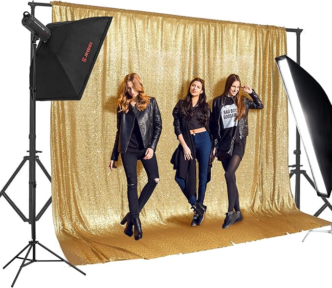 PartyDelight Gold Sequin Backdrop 20x10ft - High Density 3mm Shimmer Sequin Background with 4-Inch Rod Pocket, Sparkly Photography Curtain for Large Wedding, Gala, Stage & Grand Event Decor