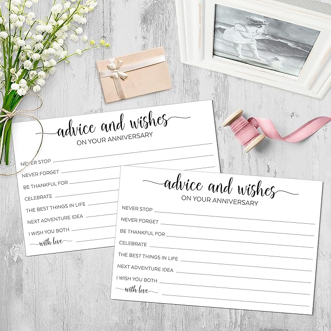 321Done Anniversary Advice and Wishes Cards, 4x6 White, Made in USA - Fun Game, Guestbook Alternative, Thoughtful Prompts for Silver, Golden Wedding Anniversary - Pack of 50