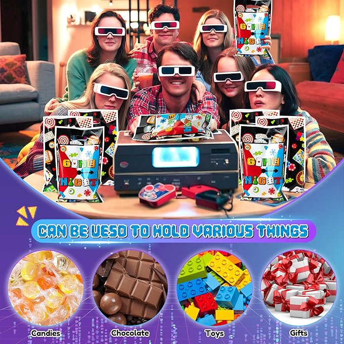 G1ngtar 50Pcs Family Game Night Party Favor Bags - Gaming On Video Game Goodie Candy Treat Gifts Waterproof Plastic Bags for Kids Birthday Party Decoration Supplies