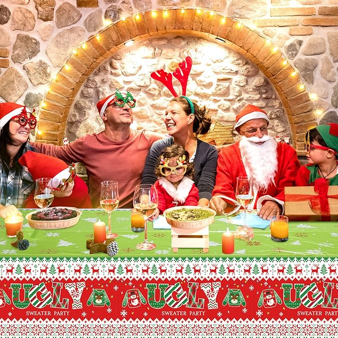 3 Pack Christmas Ugly Sweater Tablecloths Decoration Plastic Sweater Xmas Party Table Covers Merry Christmas Ugly Clothes Party Supplies for Xmas Winter Holiday Birthday Party Decor, 54 x 108 Inch