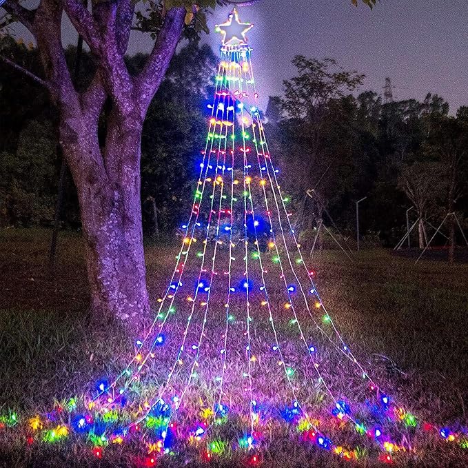 Christmas Decoration Star Lights Outdoor, 320 LED 16.4Ft Christmas Tree Toppers String Lights[8 Modes& Waterproof] for Halloween Xmas New Year Holiday Birthday (Iron-Multicolor)