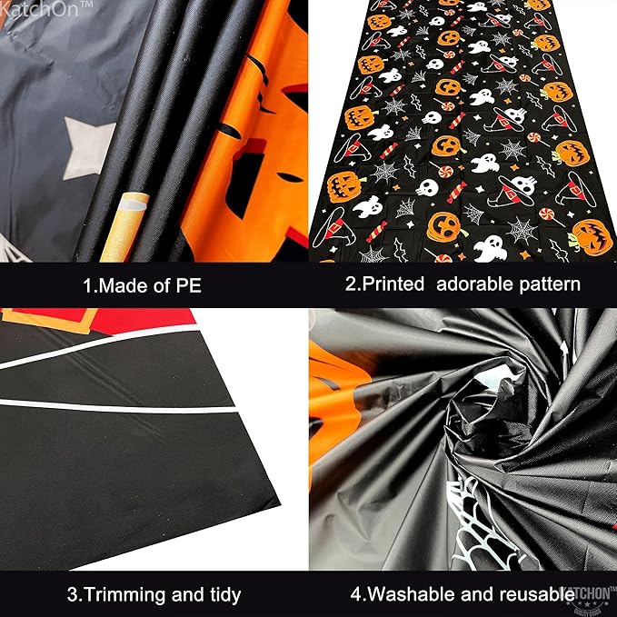 KatchOn Halloween Tablecloths - Large 54x108 Inch, Pack of 3 | Disposable Plastic Table Covers for Halloween Decorations Indoor, Outdoor | Spooky Decorations