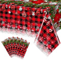 6Pcs Christmas Buffalo Plaid Snowflake Tablecloths,Plastic Red and Black Checkered Rectangle Christmas Tree Color Ball Table Cover for Winter Xmas New Year Holiday Party Decorations,54x108 inch