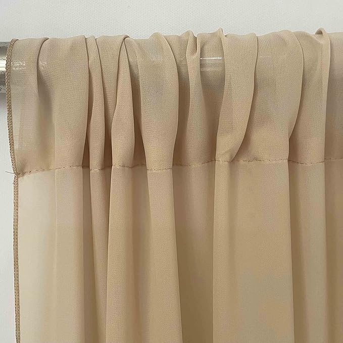 Sheer Chiffon Backdrop Curtains 10ft x 10ft(5ft x 2Panels)， Chiffon Fabric Drapes for Wedding, Long Sheer Curtain for Living Room, Arch Party Stage Decoration(Champagne/Nude/Sand, 120 x 120 Inch)