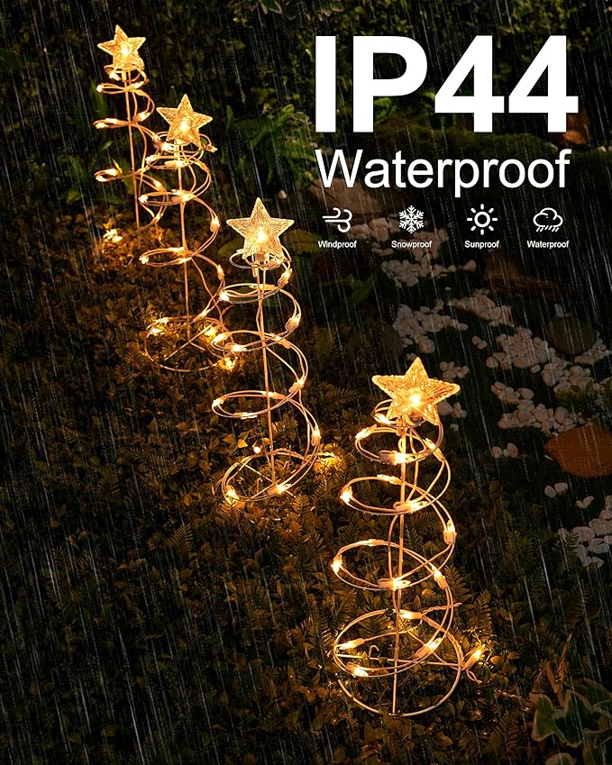 Spiral Christmas Tree Pathway Lights 4 Pack - Warm White Spiral Lighted Christmas Lights Waterproof - Plug in Collapsible Pathway Light for Outdoor Indoor Christmas Yard Decorations