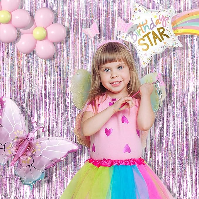 BRAVESHINE Pink Streamers Tinsel Foil Fringe Curtains - 2Pcs 3.2x8.2ft Party Backdrop for Easter/Unicorn/Baby/Graduation/Girl/Women/Princess/Birthday/Bridal Shower/Bachelorette/Engagement Decorations