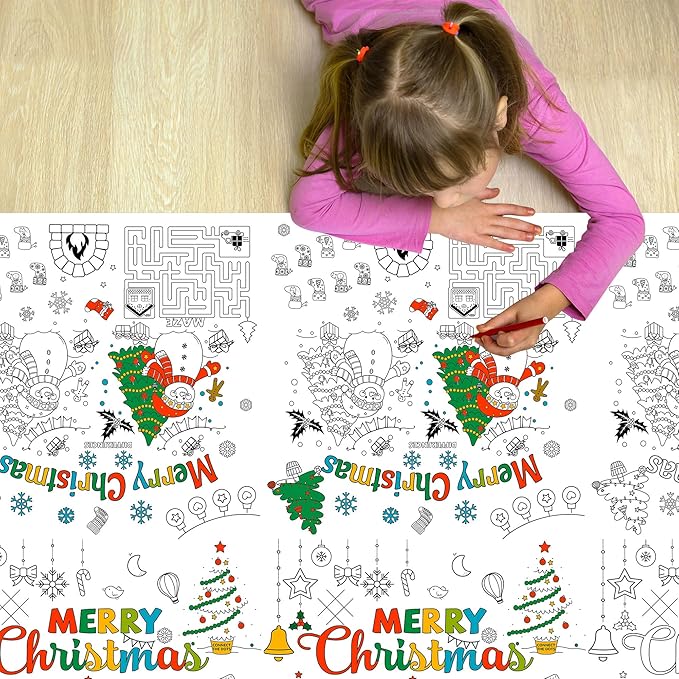 Large Christmas Coloring Tablecloth,54 x 108 Inches Xmas Giant Coloring Poster Paper Tablecloth for Party Decorations Home Activity Supplies