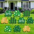 10 Pcs St Patrick's Day Decorations Outdoor, St Patricks Day Decorations Yard Signs with Stakes, Large Green and Gold Clover Signs for Irish-Themed Party Favor, Shamrock Decor for Yard Lawn Garden