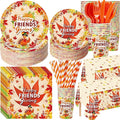 452 Pcs Happy Friendsgiving Party Decoration for 50, Fall Maple Leaf Friends Giving Paper Plates Napkins Cups Tablecloth Cutlery Straws for Autumn Friendsgiving Thanksgiving Party Supplies