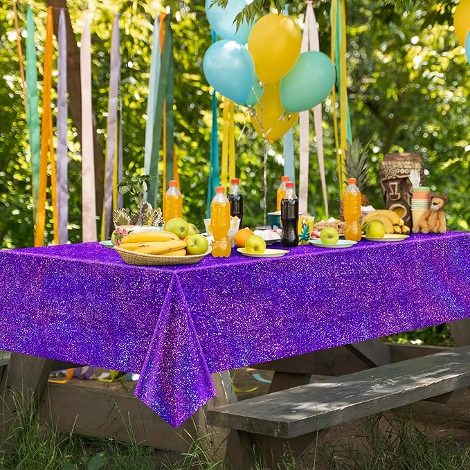 Purple & Green Holographic Laser Tablecloth 40" x 108" Iridescence Shiny Ocean Birthday Party Table Cloth Plastic Foil Table Cover For Halloween Under The Sea Baby Shower Party Supplies Table Decor