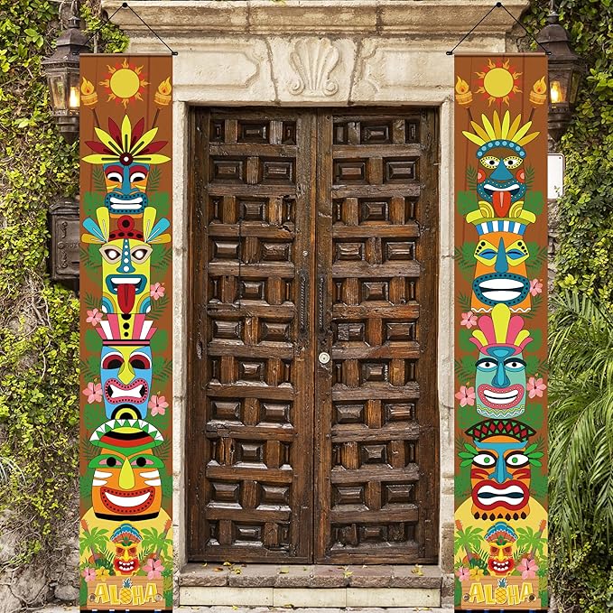 OHOME Luau Party Decorations - Hawaiian Porch Banner Backdrop Yard Signs Decor - Hawaiian Themed Party Decorations - Summer Beach Tropical Pool Tiki Themed Birthday Favors Accessories