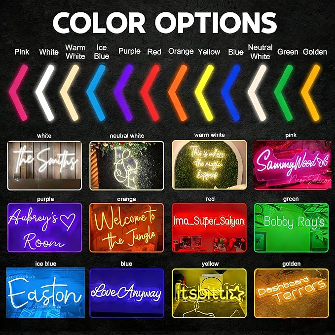 Custom Neon Signs, Personalized Large Led Neon Lights Sign,Neon Sign Customizable for Wall Decor Wedding Birthday Party Bedroom Bar Shop Name Logo Lights (Optional 18" to 60")