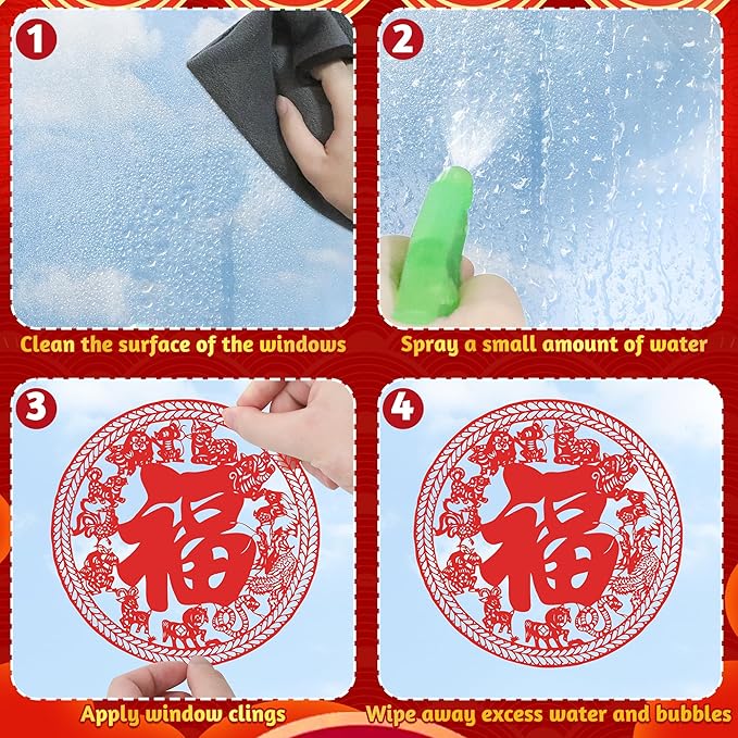 9 Sheets Chinese New Year Window Clings, Horse Year Decor for Window, 2026 Lunar New Year Decorations, Red Spring Festival Decals Double-Sided Stickers for Festival Family Gathering Door Wall Decor