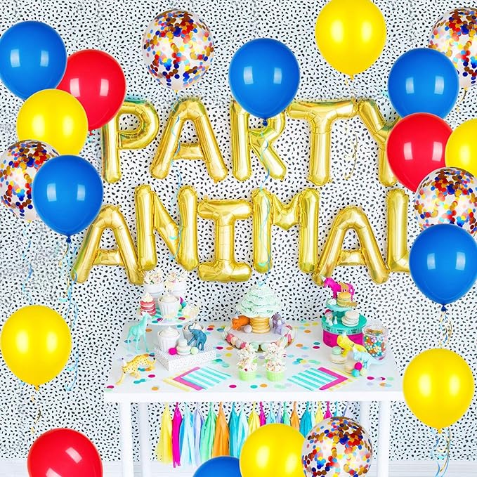 Red Yellow and Blue Latex Balloons with Confetti Balloons for Paw Party Decorations Carnival Circus Birthday Party(80 Packs)