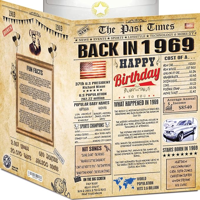 57th Birthday Card for Women Men - Back In 1969 Newspaper - 57 th Happy BIRTHDAY card - 57 birthday gift for Her Him - JUMBO size - 57th birthday decorations Dad Mom - Best gifts for 57 year old