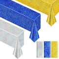 Sparkling Holographic Laser Tablecloth - Shimmering, Waterproof, Easy to Clean - Ideal for Bachelorette, Birthday, Wedding, and Anniversary Party Decorations (Dark Blue & Gold & Silver, 3)