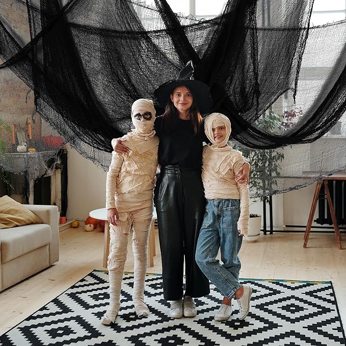 Watayo 196 x 39 Inch Halloween Spooky Cloth, Large Black Scary Creepy Gauze, Windows Entryways Cover Gauze for Halloween Party Outdoor Home Wall Decor Supplies