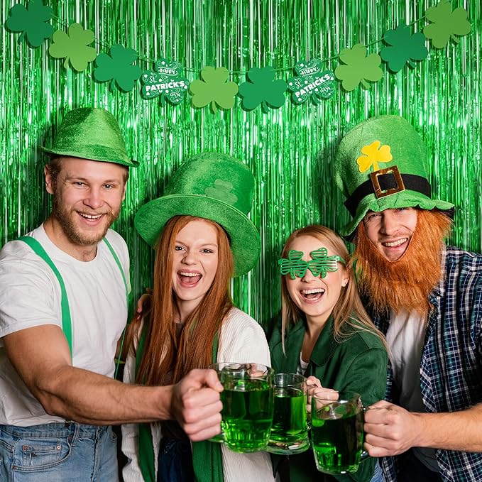 Green Tinsel Backdrop Curtains - 2 Pack Metallic Foil Fringe Streamers Photo Backdrop for Birthday Dinosaur Animal Football Golf Theme Party Decorations Wall Decor