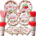 450 Pcs Strawberry Baby Shower Tableware Set Decorations A Berry Sweet Baby Paper Plates Napkins Cups Cutlery Straws for Berry Gender Reveal Birthday Party Supplies, Serves 50