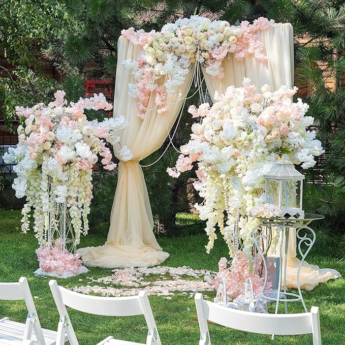 Sggvecsy Cherry Blossom Garland Artificial Cherry Flower Vines 2 Pack Hanging Silk Flowers Garland for Home Wedding Garden Party Arch Office Decor (White)