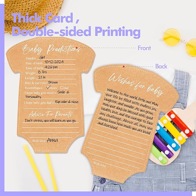 55PCS Baby Predictions, Double Sided Advice Cards Baby Shower Decorations Cards Wishes to Baby for Parents