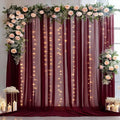 20×10ft Burgundy Tulle Backdrop Curtain with Lights String for Parties, Sheer Photo Backdrop Curtains for Wedding Party Photography Background