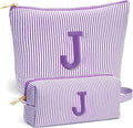 Travel Essentials - Portable Travel Toiletry Bag for Women, Initial Makeup Kit Organizer Make up Cosmetic Bag Set Purple Stuff Birthday Gifts for Women Daughter Mom, Purple Letter J