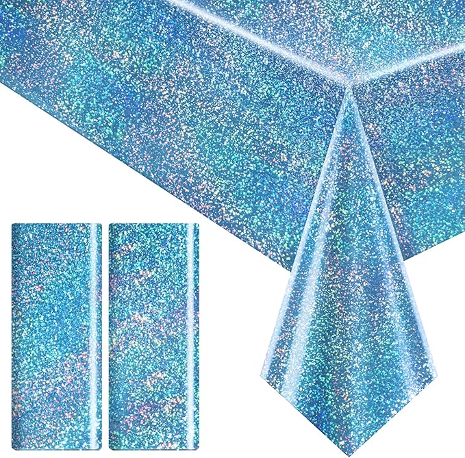 Light Blue Holographic Tablecloth 40" x 108" Hot Pink Party Decoration Valentine's Day Birthday Party Table Decor Iridescence Plastic Table Cloth for Baby Shower Bachelorette Supplies