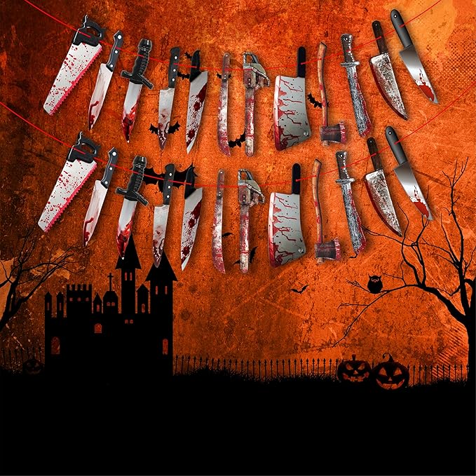 Halloween Blood Weapon Garland 36 Pcs Garland, Halloween Decorations Blood Body Parts for Scary Haunted House Party Supplies