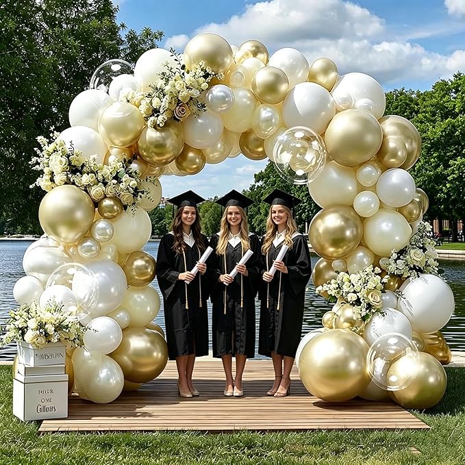 White Gold Balloon Arch Kit Double Stuffed Pearl White Sand Cream Gold Balloon Garland Ivory Beige Balloons for Baby Shower Wedding Bridal Shower Birthday Baptism Bachelorette Valentine Party Decor
