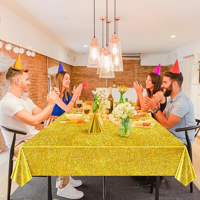 Black & Gold & Silver Holographic Tablecloth 40" x 108" Hot Pink Party Decoration Valentine's Day Birthday Party Table Decor Iridescence Plastic Table Cloth for Halloween Baby Shower Party Supplies