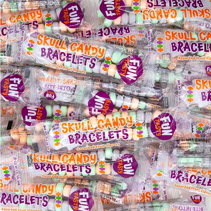 Skull Candy Bracelets - 40 Count - Candy Bracelets Individually Wrapped - Fun Candies for Goodie Bags and Classroom Rewards - Party Favors by Funtasty