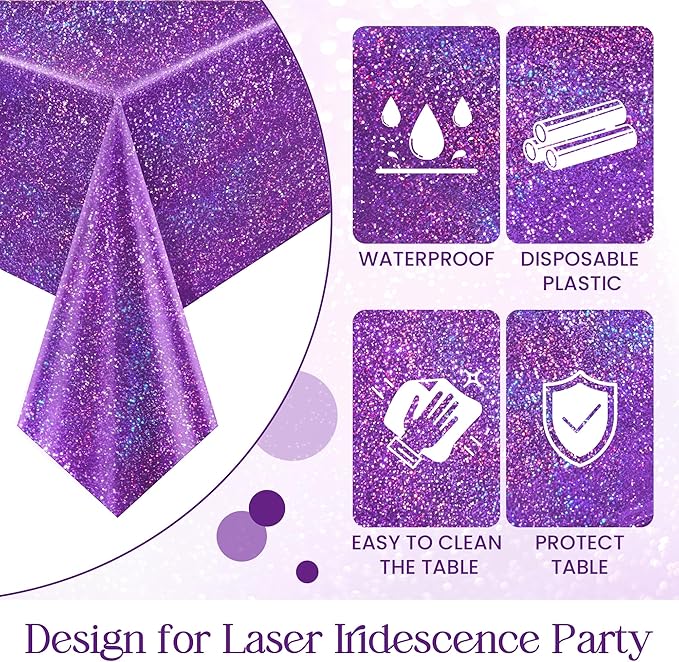 1 Piece Purple Holographic Laser Tablecloths Iridescence Shiny Table Covers 40" x 108" Aqua Foil Rectangle Table cloths for Halloween Undersea Ocean Birthday Party Winner Wedding Party Décor