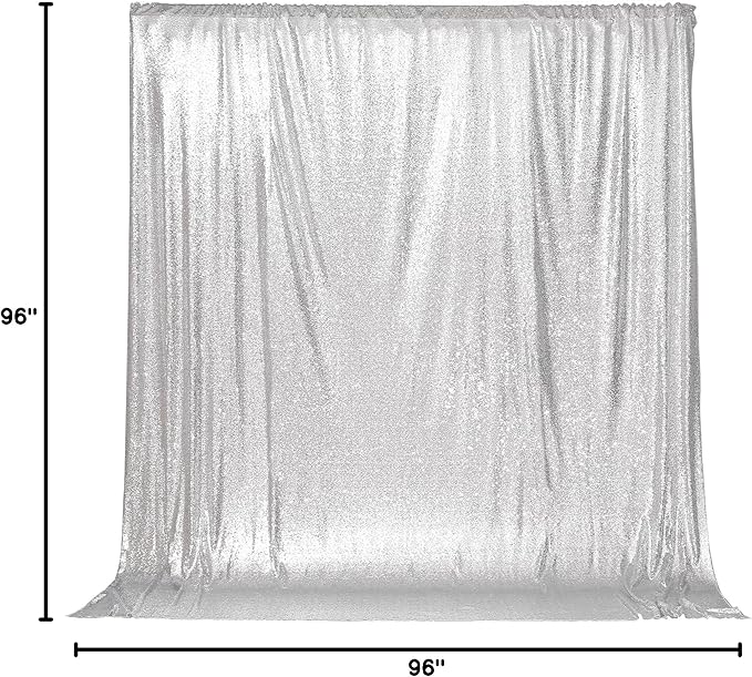 PartyDelight Silver Sequin Backdrop 8x8ft - High Density 3mm Shimmer Sequin Background with 4-Inch Rod Pocket, Sparkly Photography Curtain for Wedding, Gala, Studio & Event Decoration