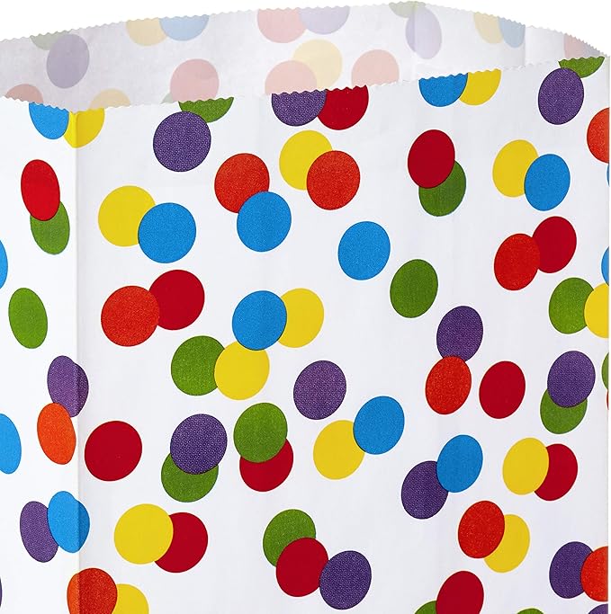 Hallmark Celebrate Rainbow Party Favor and Wrapped Treat Bags (30 Ct., 10 Each of Vertical Stripes, Horizontal Stripes, Dots) for Birthdays, Baby Showers, School Lunches, Care Packages, May Day