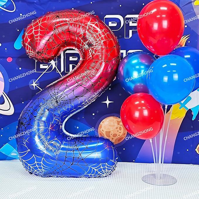 40 Inch Red and Blue Spider Theme Large Number 2 Balloon Giant Foil Birthday Balloons for Spider Theme Party Boy or Girl 2 th Birthday Wedding Anniversary Baby Shower Party Decorations