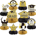 10PCS Graduation Decorations Class of 2025 Centerpieces, Congrats Grad Honeycomb Table Toppers for Graduation Party Favors, 2026 Graduation Party Decorations (10PCS, GlitterGold & Black)