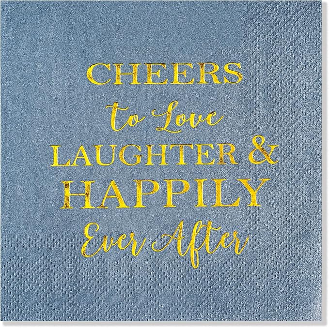 Crisky Dusty Blue Bridal Shower Napkins Disposable Cocktail Napkins Gold Foil Beverage Desert Cake Napkins Engagement Party Decorations & Wedding Shower, Rehearsal Dinners Napkins [50 pcs, 3-ply]