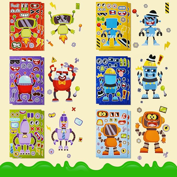 JOYIN 24 Sheets 9"x6" Make a face Stickers for Kids, Make Your Own Robot Stickers, Party Favors Kids Crafts, Goodie Bags Stuffers Classroom Activities