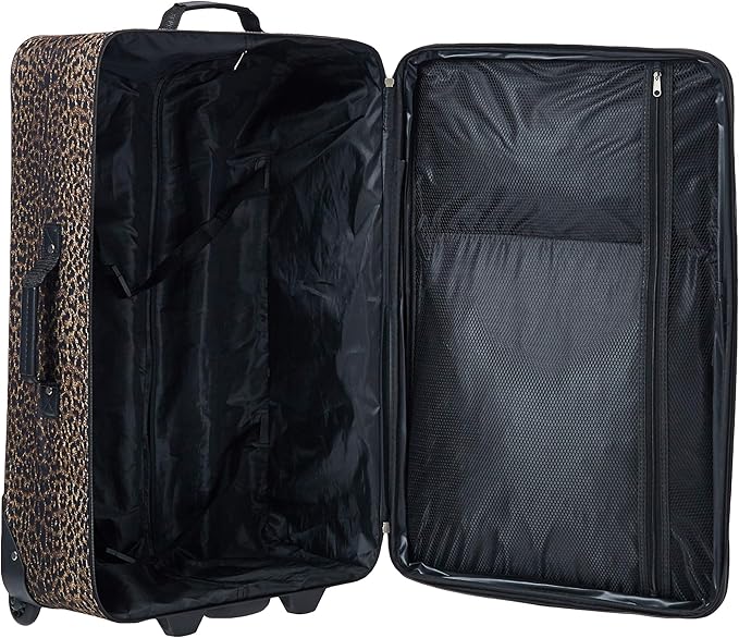 Rockland Fashion Softside 4 Piece Luggage Set, Expandable, (14" Tote/19"/24"/28"), Leopard