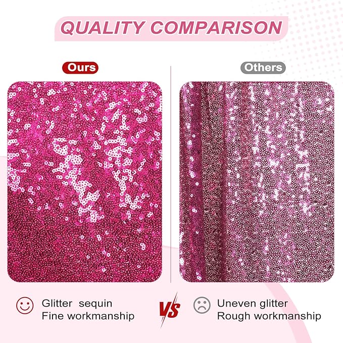 PartyDelight Hot Pink Sequin Backdrop 5x10ft 2 Panels - High Density 3mm Shimmer Sequin Background with 4-Inch Rod Pocket, Sparkly Photography Curtain for Wedding, Stage & Event Decor