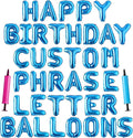 Happy Birthday Balloon Banner Custom Phrase Balloons letter 16 inch Personalized Alphabet Letters Foil Mylar Balloons (Blue)